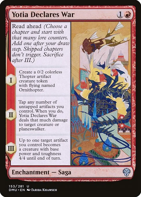 Yotia Declares War, carta Magic di tipo Enchantment — Saga illustrata da Fariba Khamseh
