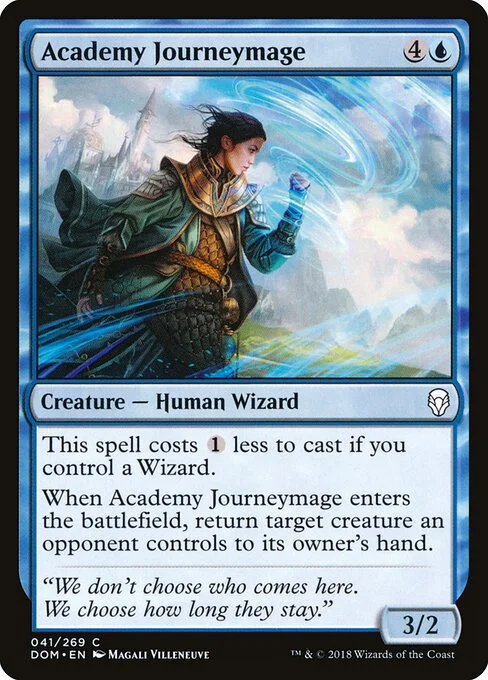 Academy Journeymage, carta Magic di tipo Creature — Human Wizard illustrata da Magali Villeneuve