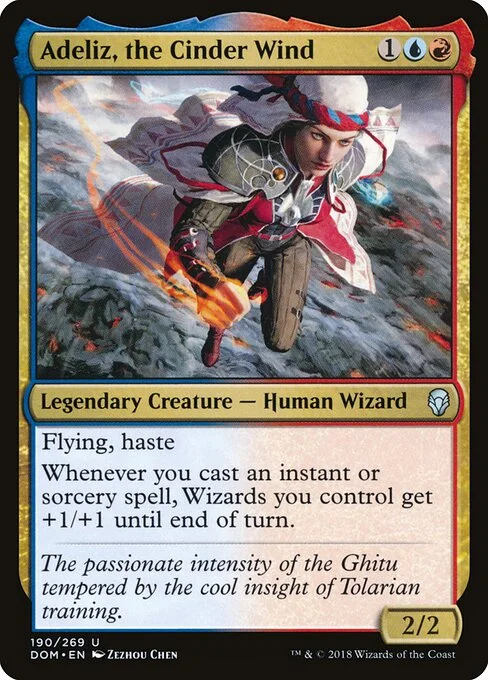 Adeliz, the Cinder Wind, carta Magic di tipo Legendary Creature — Human Wizard illustrata da Zezhou Chen