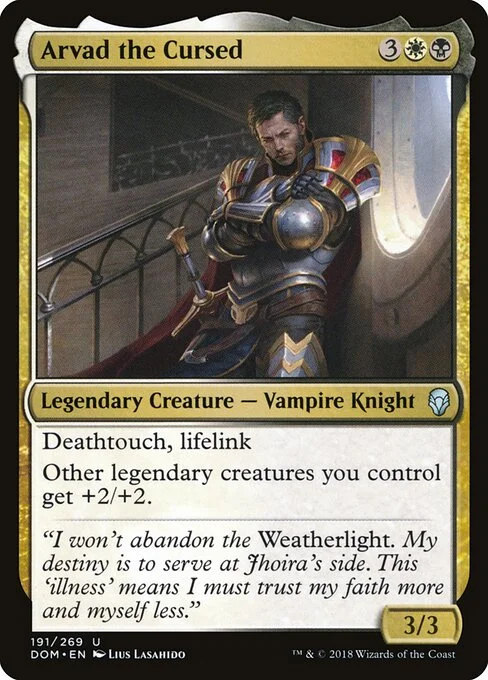 Arvad the Cursed, carta Magic di tipo Legendary Creature — Vampire Knight illustrata da Lius Lasahido