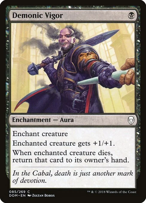 Demonic Vigor, carta Magic di tipo Enchantment — Aura illustrata da Zoltan Boros