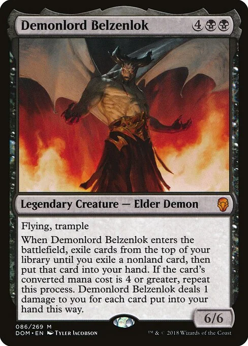 Demonlord Belzenlok, carta Magic di tipo Legendary Creature — Elder Demon illustrata da Tyler Jacobson
