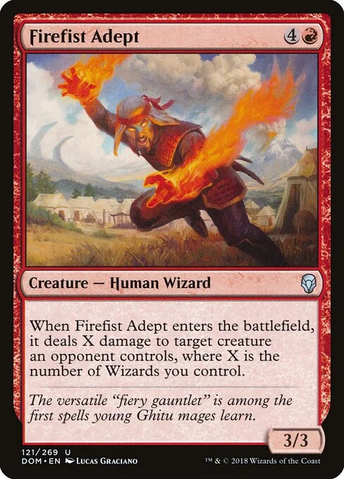 Firefist Adept, carta Magic di tipo Creature — Human Wizard illustrata da Lucas Graciano