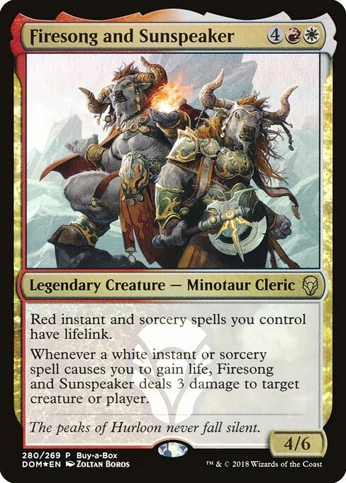 Firesong and Sunspeaker, carta Magic di tipo Legendary Creature — Minotaur Cleric illustrata da Zoltan Boros