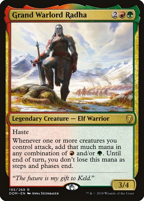 Grand Warlord Radha, carta Magic di tipo Legendary Creature — Elf Warrior illustrata da Anna Steinbauer