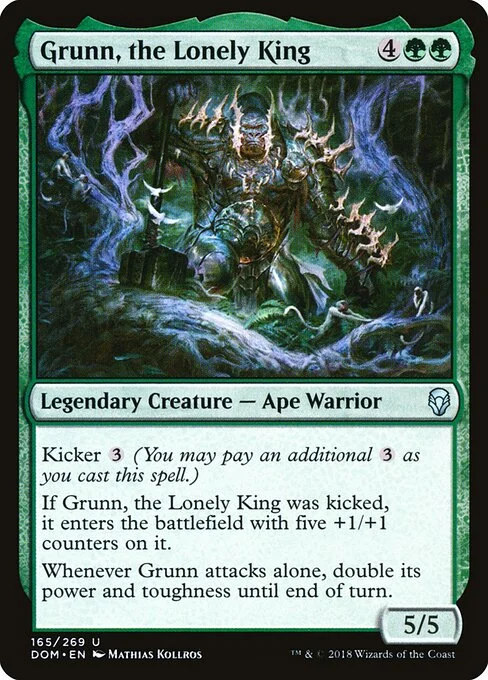 Grunn, the Lonely King, carta Magic di tipo Legendary Creature — Ape Warrior illustrata da Mathias Kollros