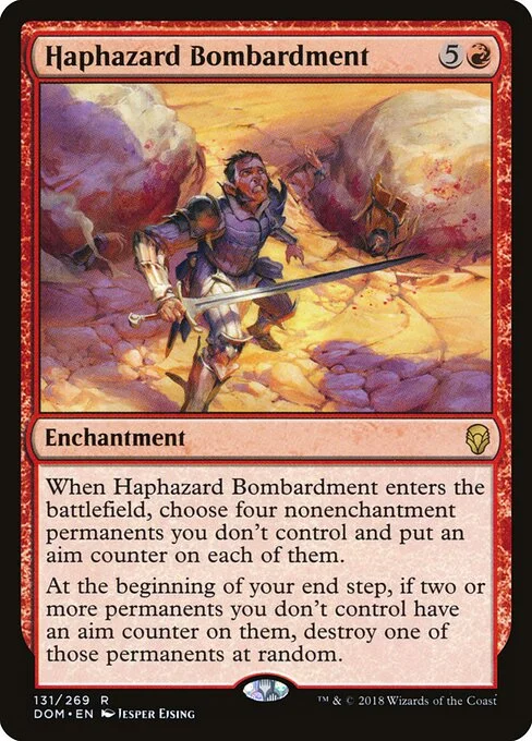Haphazard Bombardment, carta Magic di tipo Enchantment illustrata da Jesper Ejsing