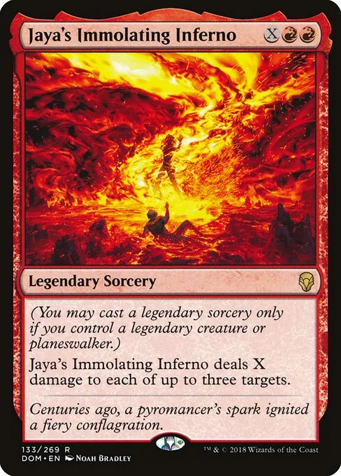 Jaya's Immolating Inferno, carta Magic di tipo Legendary Sorcery illustrata da Noah Bradley