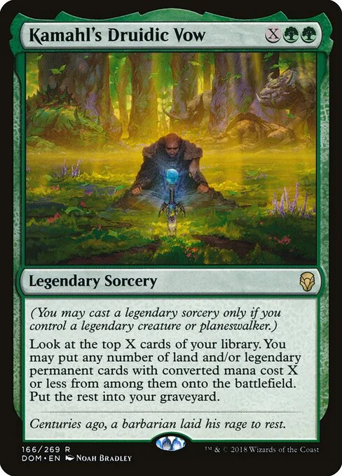 Kamahl's Druidic Vow, carta Magic di tipo Legendary Sorcery illustrata da Noah Bradley