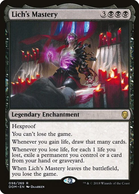 Lich's Mastery, carta Magic di tipo Legendary Enchantment illustrata da Daarken