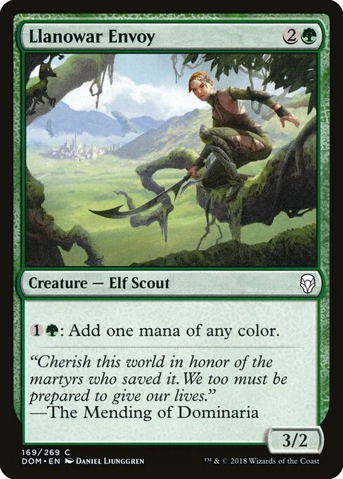 Llanowar Envoy, carta Magic di tipo Creature — Elf Scout illustrata da Daniel Ljunggren