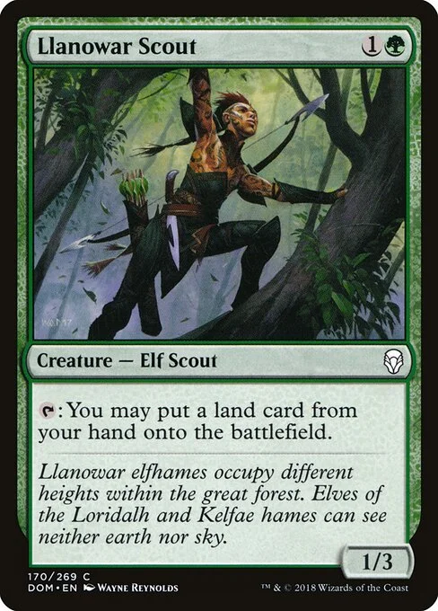 Llanowar Scout, carta Magic di tipo Creature — Elf Scout illustrata da Wayne Reynolds