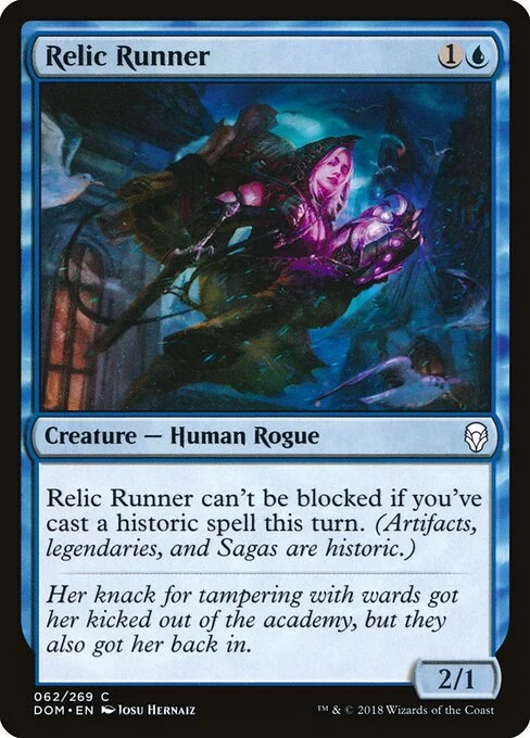 Relic Runner, carta Magic di tipo Creature — Human Rogue illustrata da Josu Hernaiz