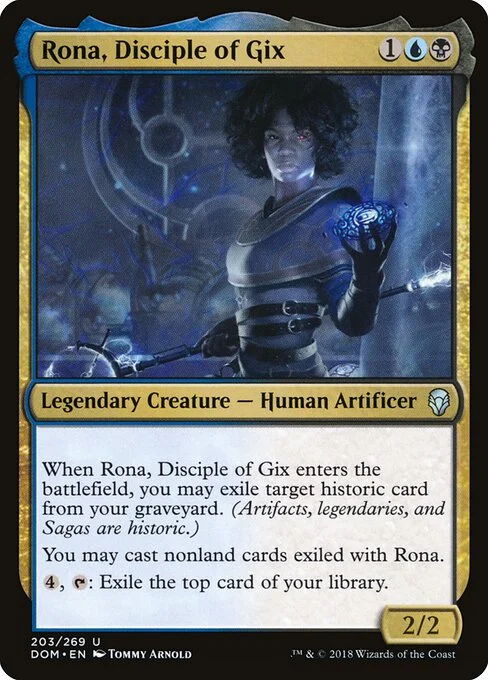 Rona, Disciple of Gix, carta Magic di tipo Legendary Creature — Human Artificer illustrata da Tommy Arnold