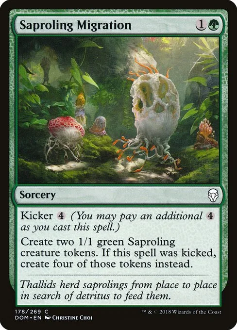 Saproling Migration, carta Magic di tipo Sorcery illustrata da Christine Choi