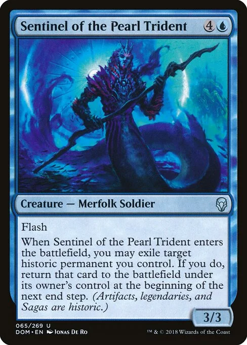 Sentinel of the Pearl Trident, carta Magic di tipo Creature — Merfolk Soldier illustrata da Jonas De Ro