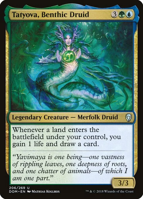 Tatyova, Benthic Druid, carta Magic di tipo Legendary Creature — Merfolk Druid illustrata da Mathias Kollros