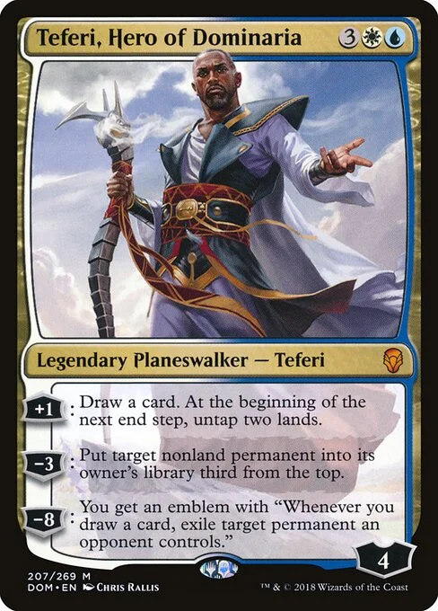 Teferi, Hero of Dominaria, carta Magic di tipo Legendary Planeswalker — Teferi illustrata da Chris Rallis