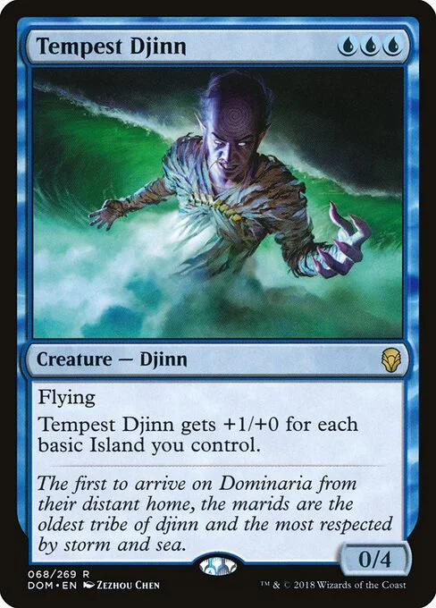 Tempest Djinn, carta Magic di tipo Creature — Djinn illustrata da Zezhou Chen