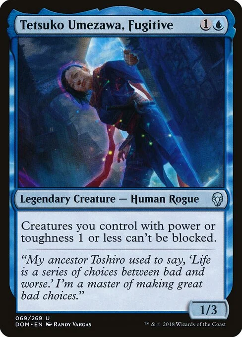Tetsuko Umezawa, Fugitive, carta Magic di tipo Legendary Creature — Human Rogue illustrata da Randy Vargas