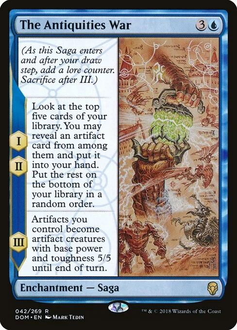 The Antiquities War, carta Magic di tipo Enchantment — Saga illustrata da Mark Tedin