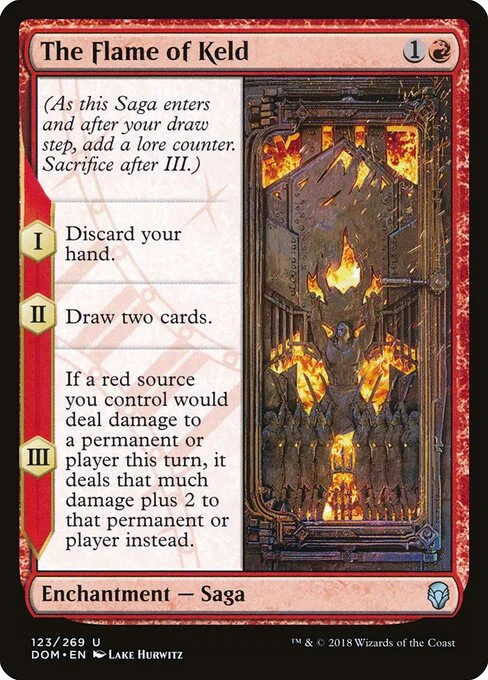 The Flame of Keld, carta Magic di tipo Enchantment — Saga illustrata da Lake Hurwitz