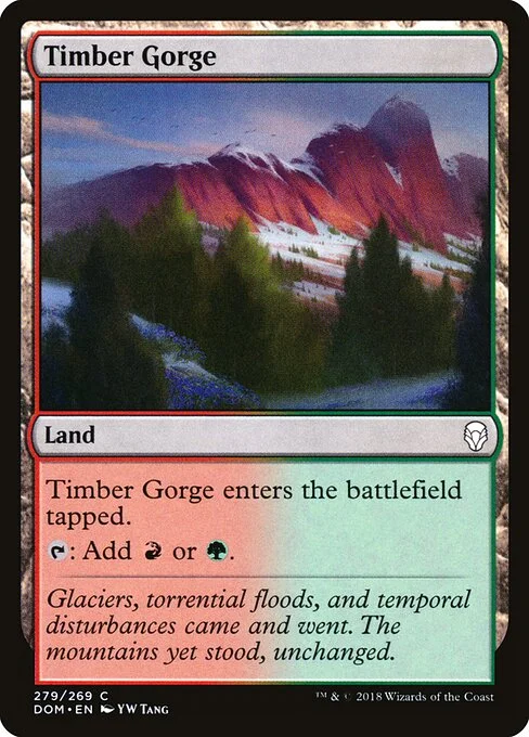 Timber Gorge, carta Magic di tipo Land illustrata da YW Tang