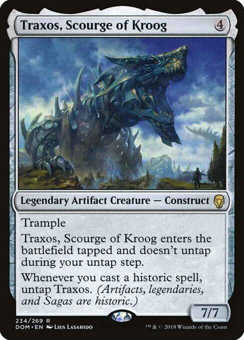 Traxos, Scourge of Kroog, carta Magic di tipo Legendary Artifact Creature — Construct illustrata da Lius Lasahido