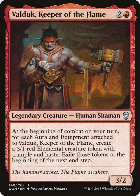 Valduk, Keeper of the Flame, carta Magic di tipo Legendary Creature — Human Shaman illustrata da Victor Adame Minguez