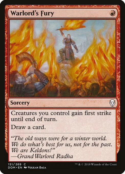 Warlord's Fury, carta Magic di tipo Sorcery illustrata da Volkan Baǵa