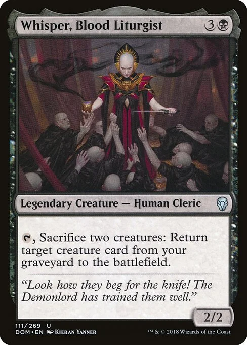 Whisper, Blood Liturgist, carta Magic di tipo Legendary Creature — Human Cleric illustrata da Kieran Yanner