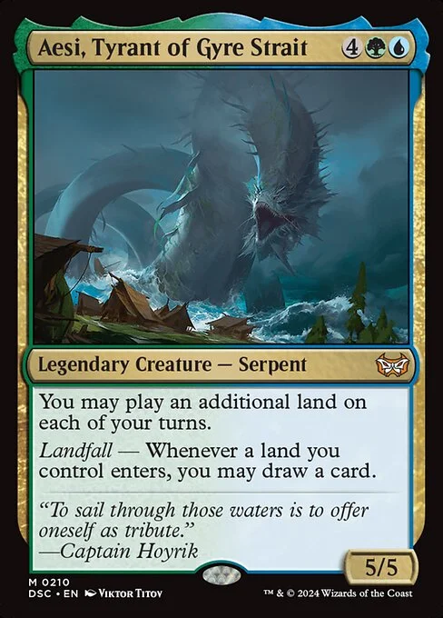 Aesi, Tyrant of Gyre Strait, carta Magic di tipo Legendary Creature — Serpent illustrata da Viktor Titov