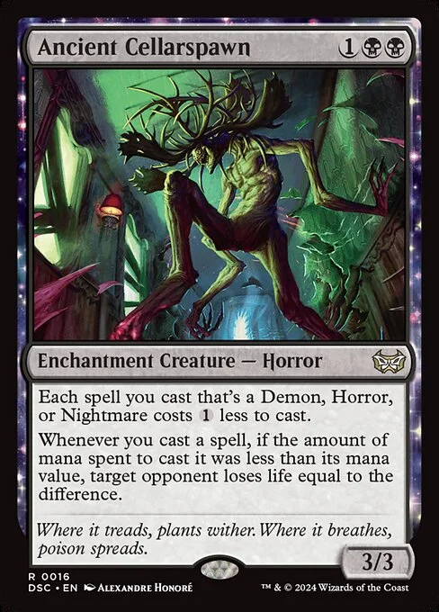 Ancient Cellarspawn, carta Magic di tipo Enchantment Creature — Horror illustrata da Alexandre Honoré
