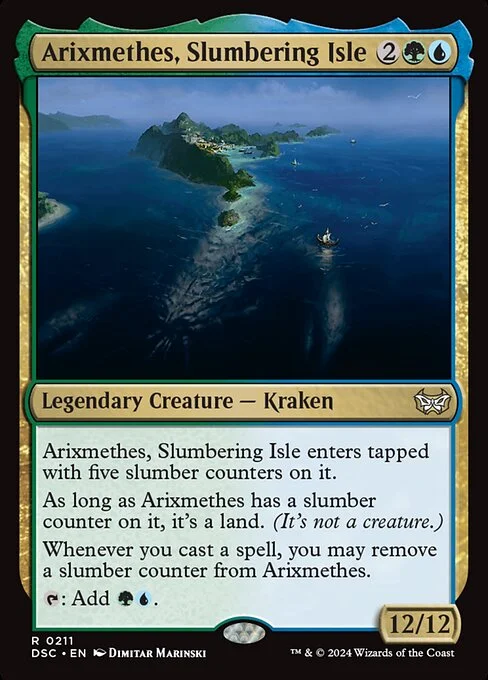 Arixmethes, Slumbering Isle, carta Magic di tipo Legendary Creature — Kraken illustrata da Dimitar Marinski