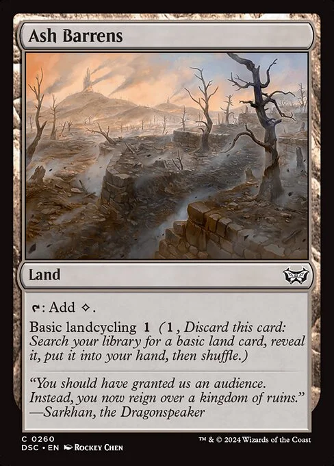 Ash Barrens, carta Magic di tipo Land illustrata da Rockey Chen
