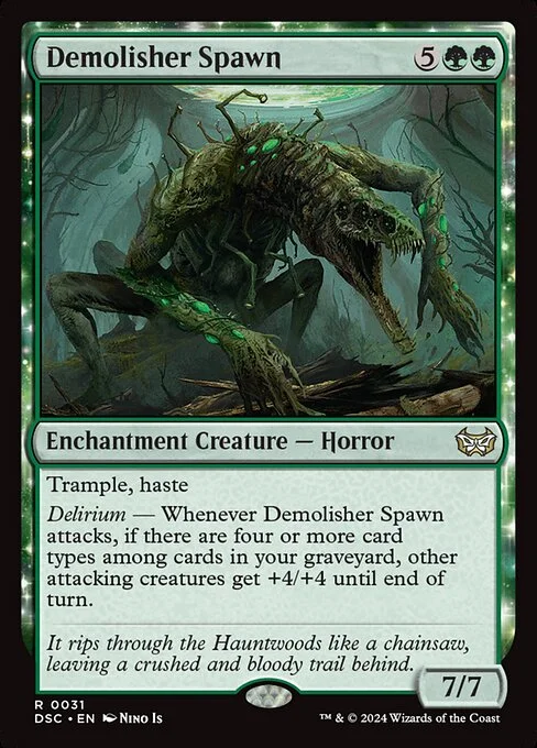 Demolisher Spawn, carta Magic di tipo Enchantment Creature — Horror illustrata da Nino Is