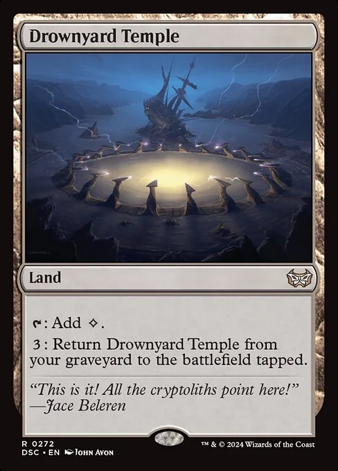 Drownyard Temple, carta Magic di tipo Land illustrata da John Avon