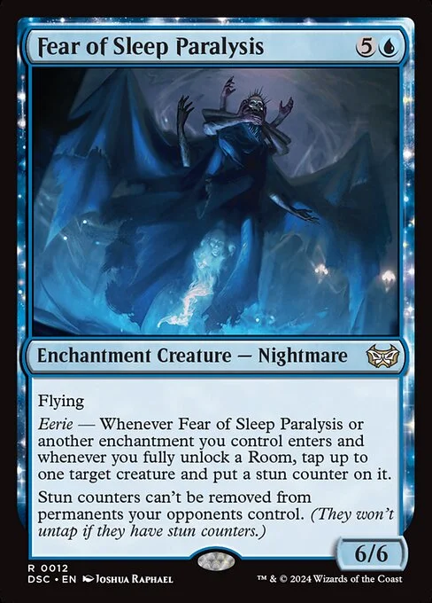 Fear of Sleep Paralysis, carta Magic di tipo Enchantment Creature — Nightmare illustrata da Joshua Raphael