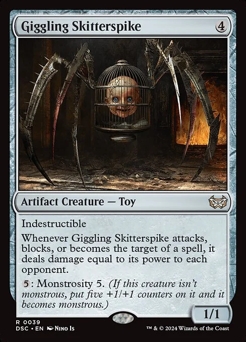 Giggling Skitterspike, carta Magic di tipo Artifact Creature — Toy illustrata da Nino Is