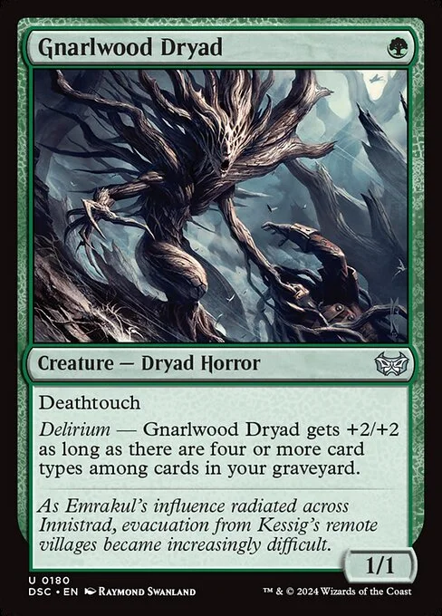 Gnarlwood Dryad, carta Magic di tipo Creature — Dryad Horror illustrata da Raymond Swanland