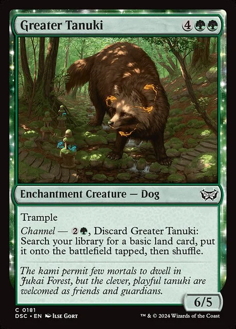 Greater Tanuki, carta Magic di tipo Enchantment Creature — Dog illustrata da Ilse Gort