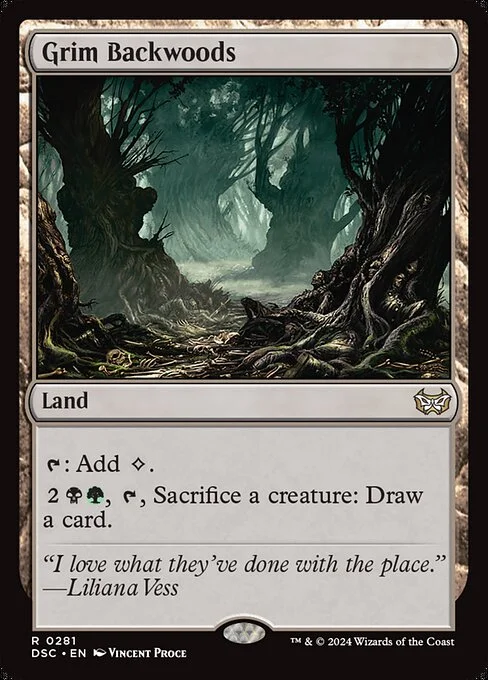 Grim Backwoods, carta Magic di tipo Land illustrata da Vincent Proce
