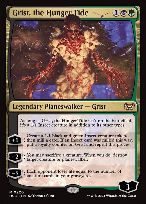 Grist, the Hunger Tide, carta Magic di tipo Legendary Planeswalker — Grist illustrata da Yongjae Choi