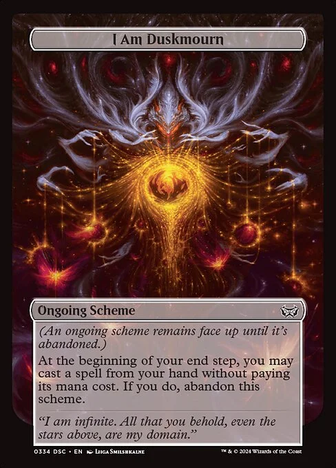 I Am Duskmourn, carta Magic di tipo Ongoing Scheme illustrata da Liiga Smilshkalne