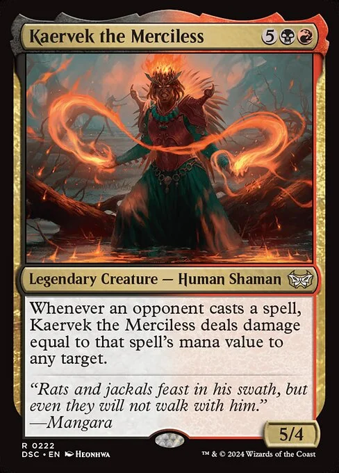 Kaervek the Merciless, carta Magic di tipo Legendary Creature — Human Shaman illustrata da Heonhwa
