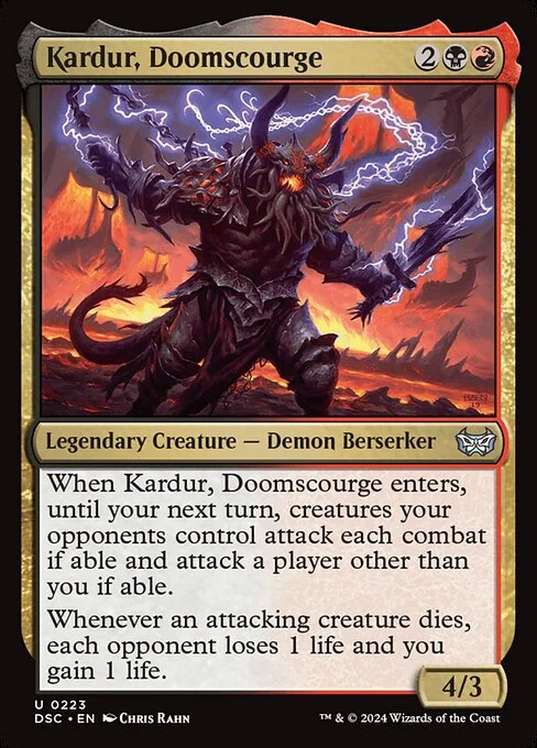 Kardur, Doomscourge, carta Magic di tipo Legendary Creature — Demon Berserker illustrata da Chris Rahn