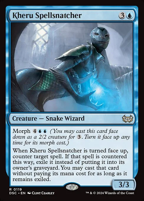 Kheru Spellsnatcher, carta Magic di tipo Creature — Snake Wizard illustrata da Clint Cearley
