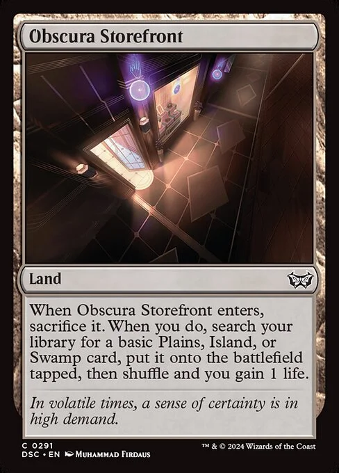 Obscura Storefront, carta Magic di tipo Land illustrata da Muhammad Firdaus
