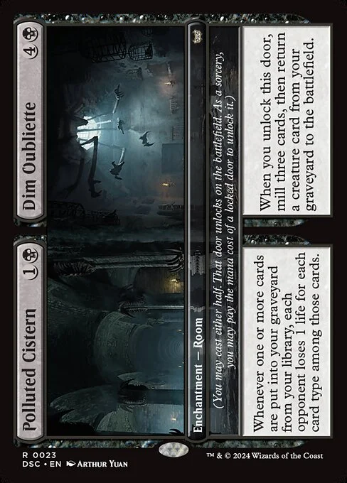 Polluted Cistern // Dim Oubliette, carta Magic di tipo Enchantment — Room // Enchantment — Room illustrata da Arthur Yuan