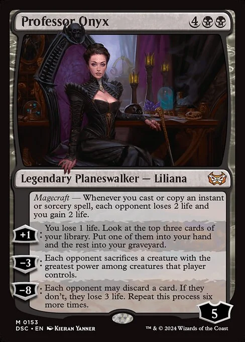 Professor Onyx, carta Magic di tipo Legendary Planeswalker — Liliana illustrata da Kieran Yanner